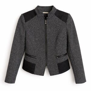 White House Black Market Moto Jacket Size 0 Black Tweed Zip Front Fitted